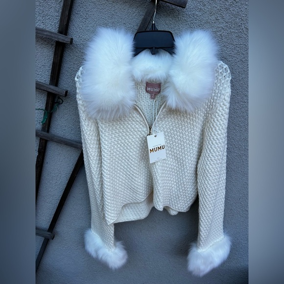 Show Me Your MuMu Zermatt Zip Up White Pebble Knit with Faux Fur New with Tags! - Picture 10 of 12